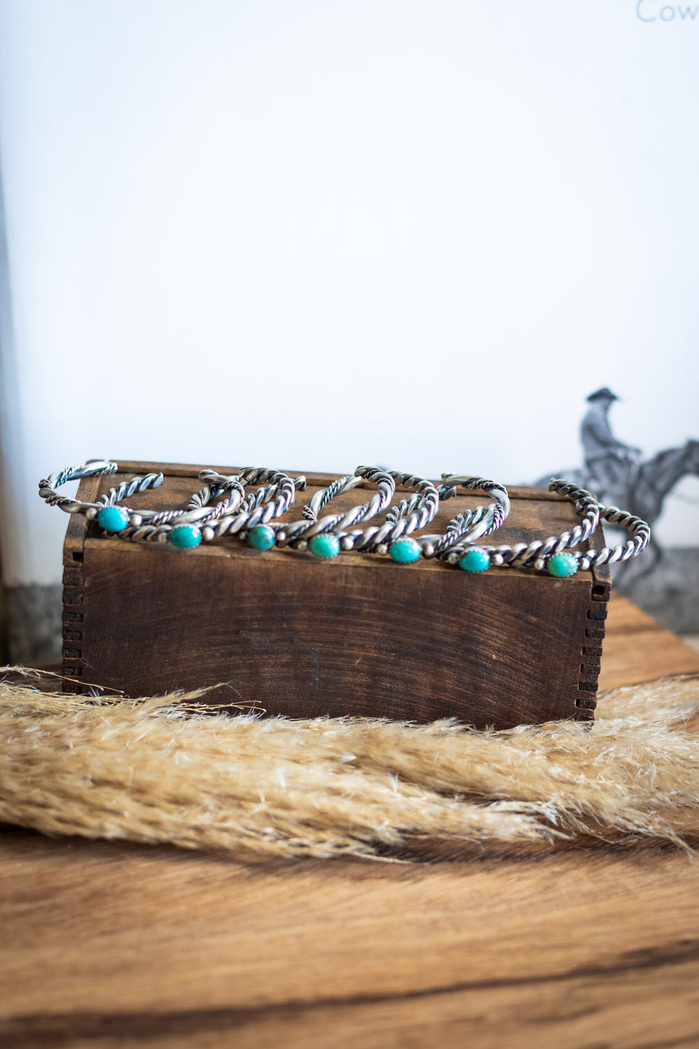 Turquoise Stone Twisted Rope Stacker Cuff