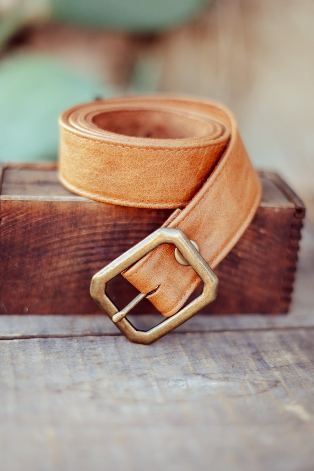 Cognac Leather Belt with Brass Buckle