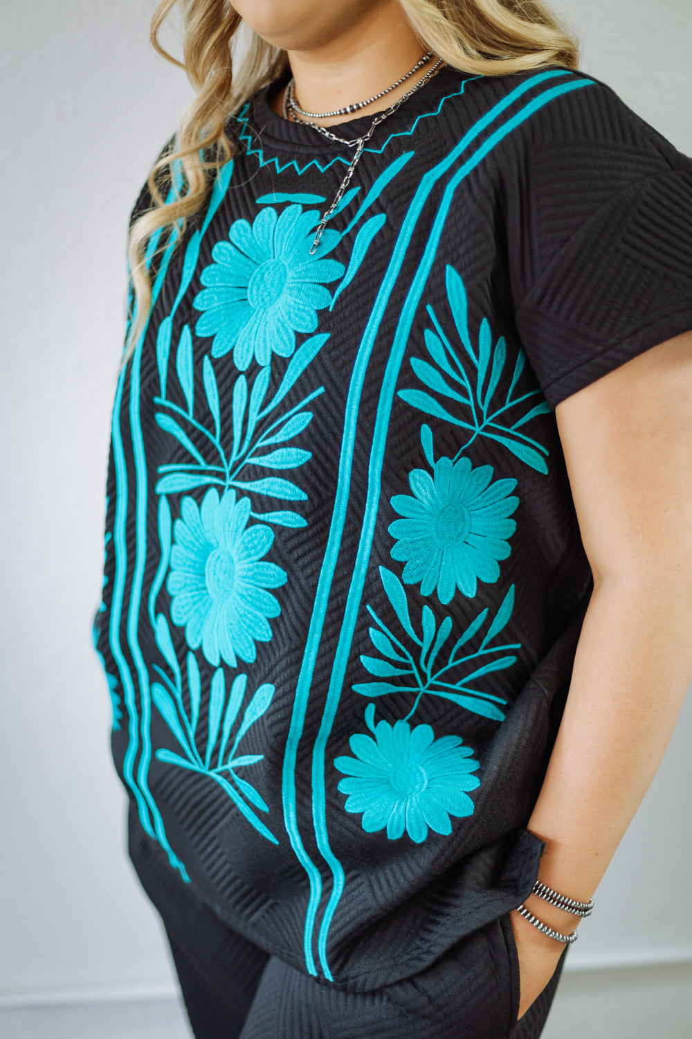 Annie Turquoise Embroidery Top
