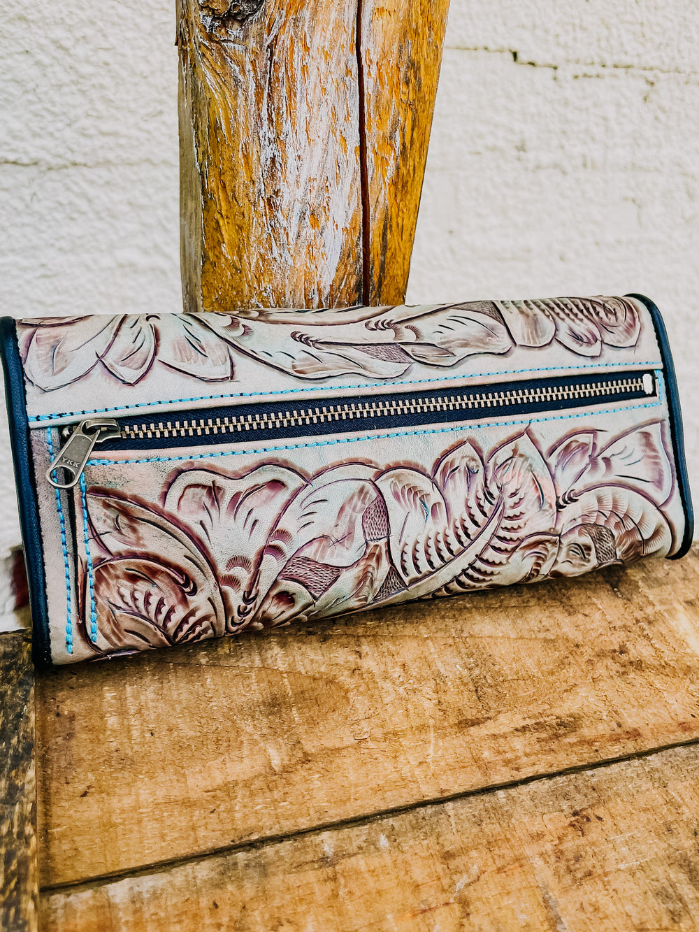 Tooled Turquoise Large Willow Wallet