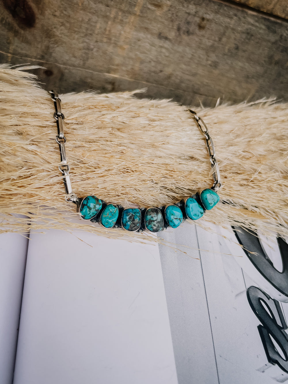 Vintage Seven Stone Turquoise Paperclip Necklace