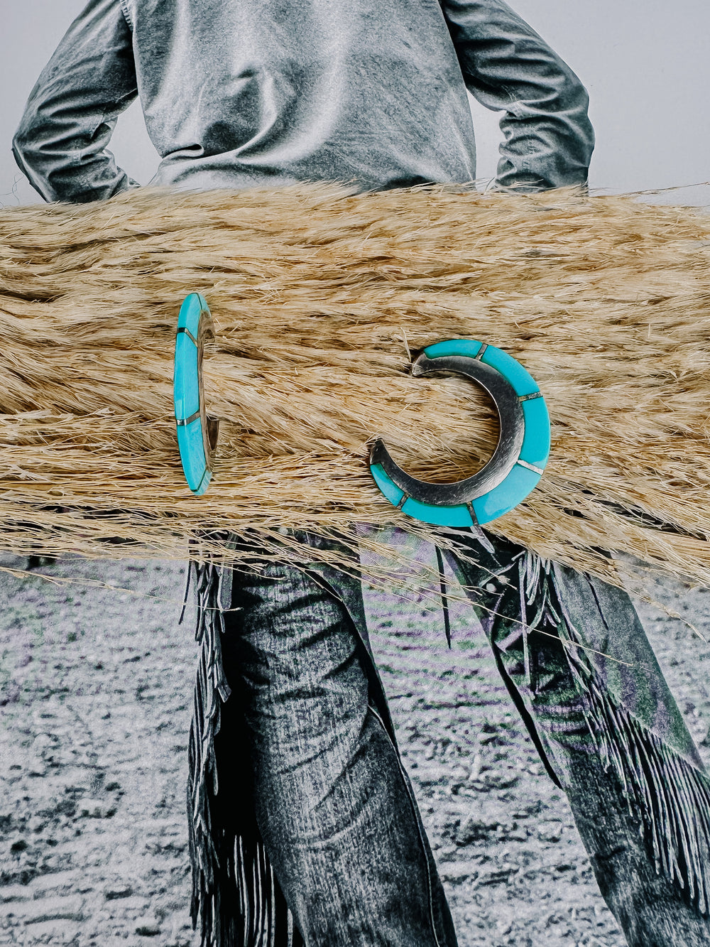 Vintage Turquoise Inlay Hoops