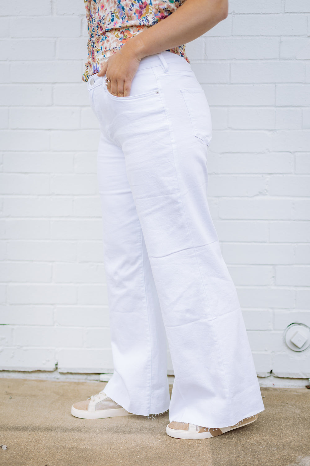 White Fiona Mid Rise Wide Leg Jeans
