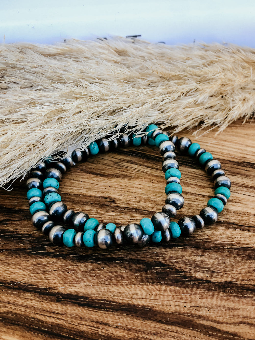 Navajo Pearl and Mixed Turquoise Bead Stretch Bracelet