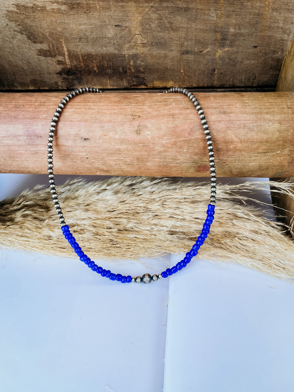 14 inch Blue Lapis and Navajo Pearl  Necklace