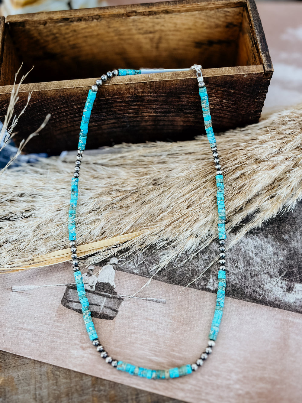 16" Rolled Turquoise Necklace with Navajo Pearls