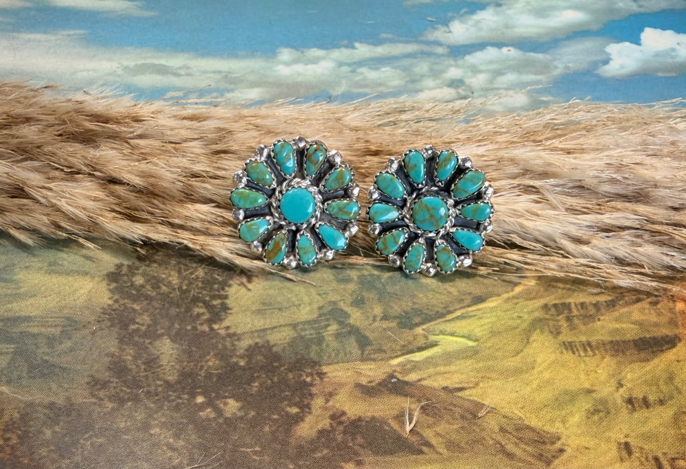 1 Inch Mixed Turquoise Cluster Earrings