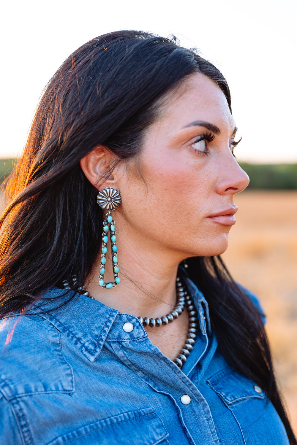 Large Turquoise and Silver Maren Earring