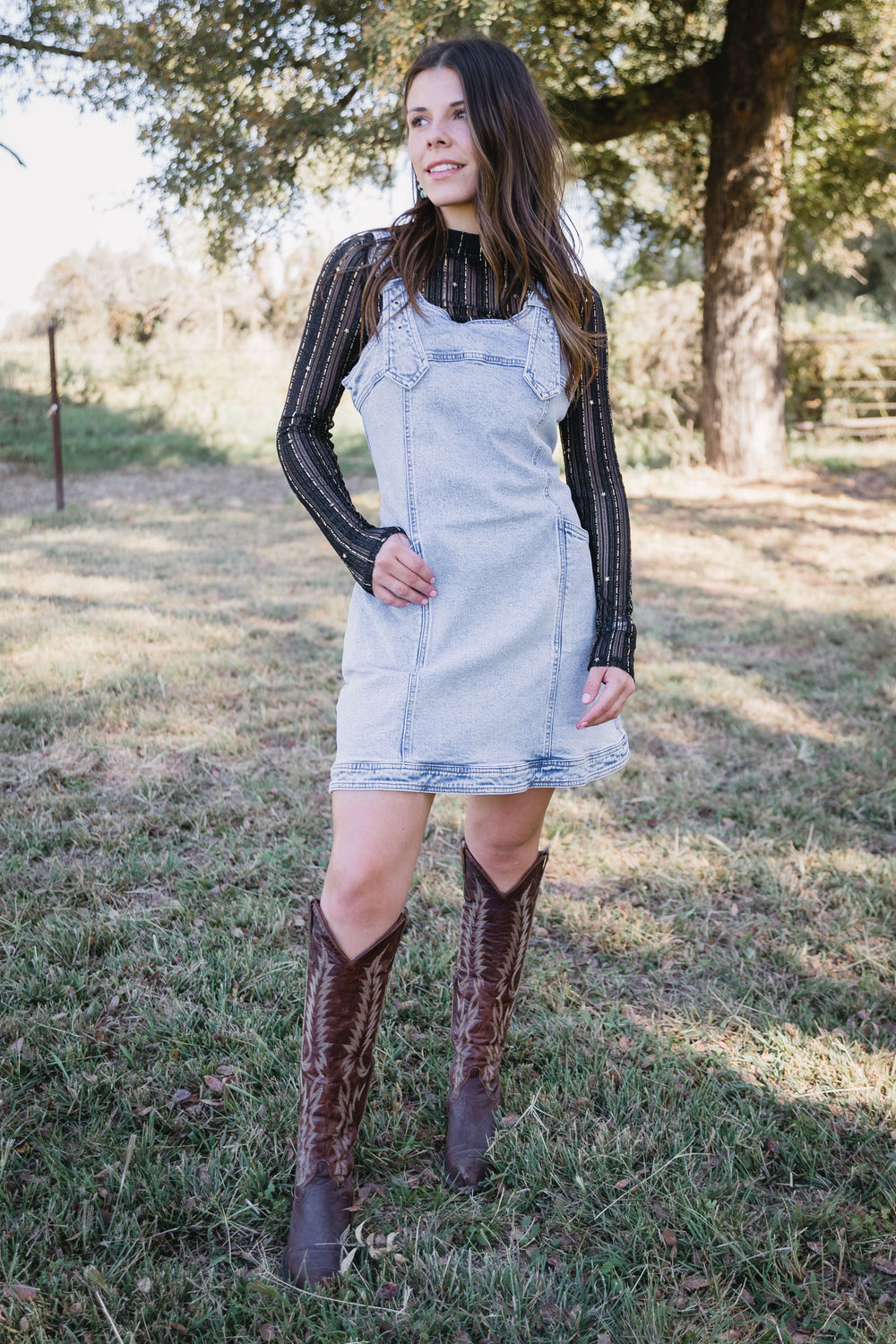 Denim Western Buckle Overall Dress