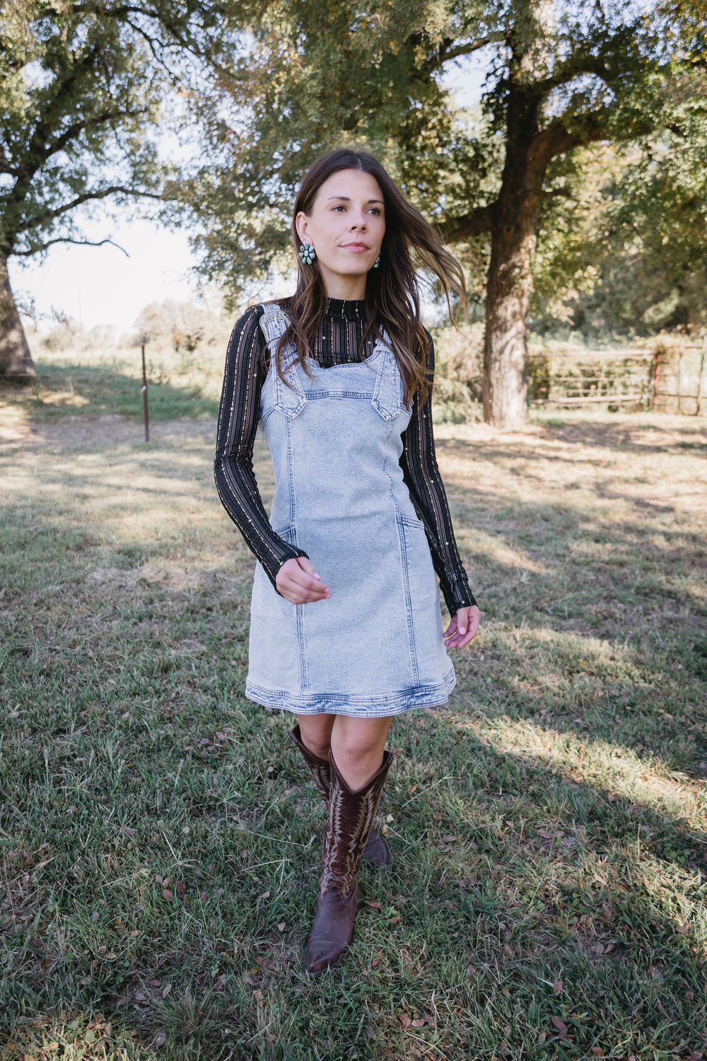 Denim Western Buckle Overall Dress