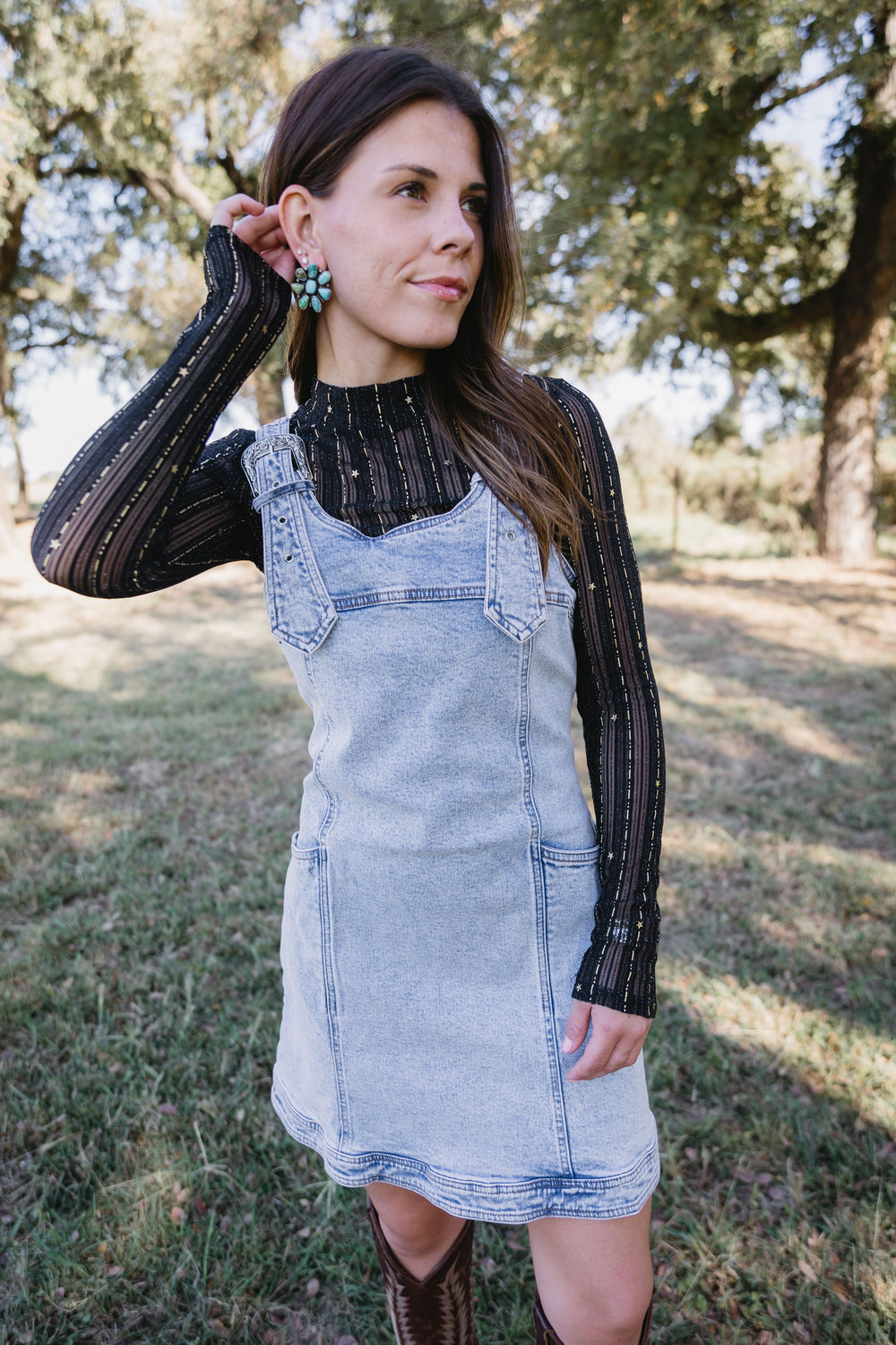 Denim Western Buckle Overall Dress