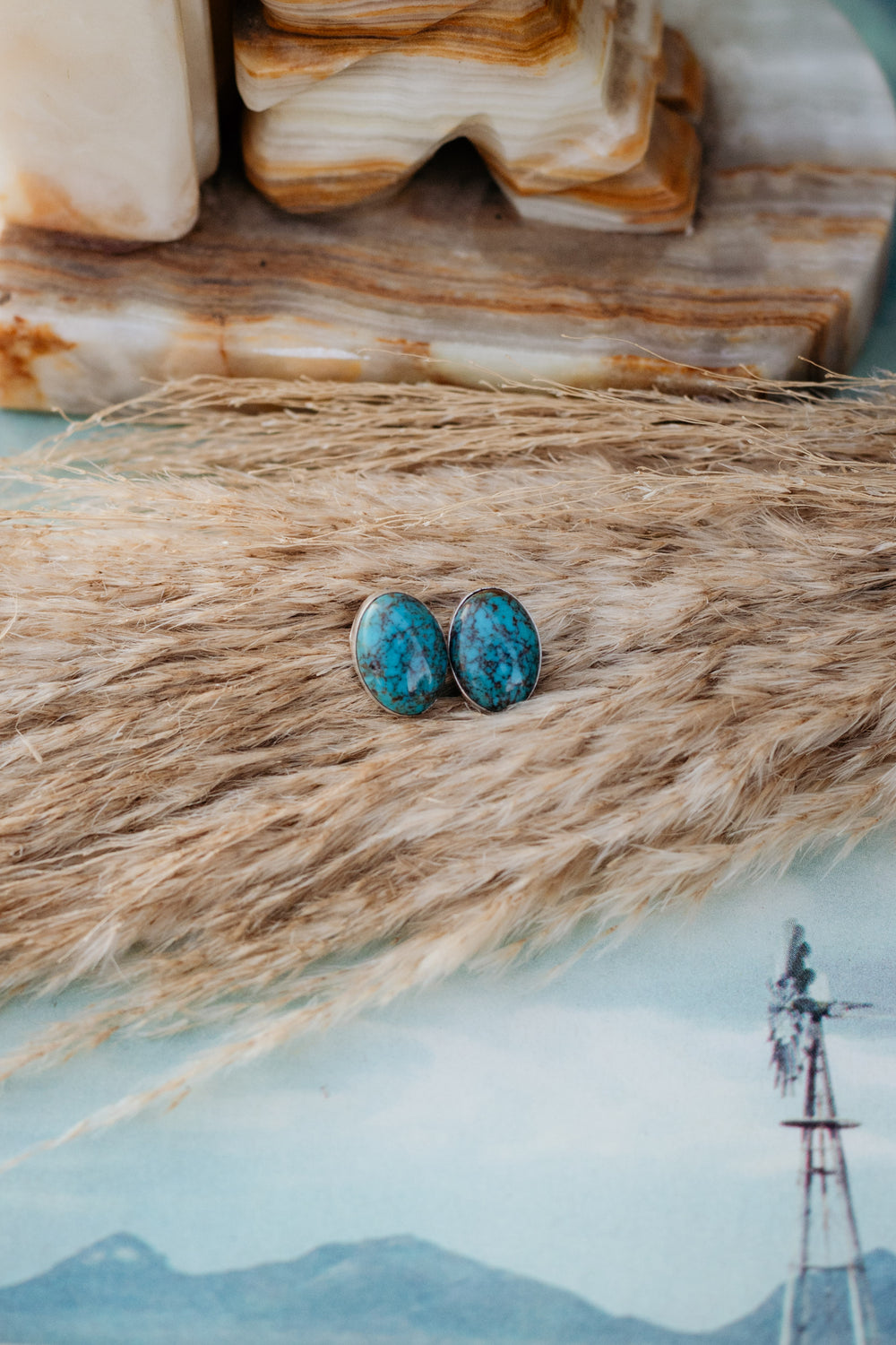 Smooth Oval Turquoise Stud Earrings