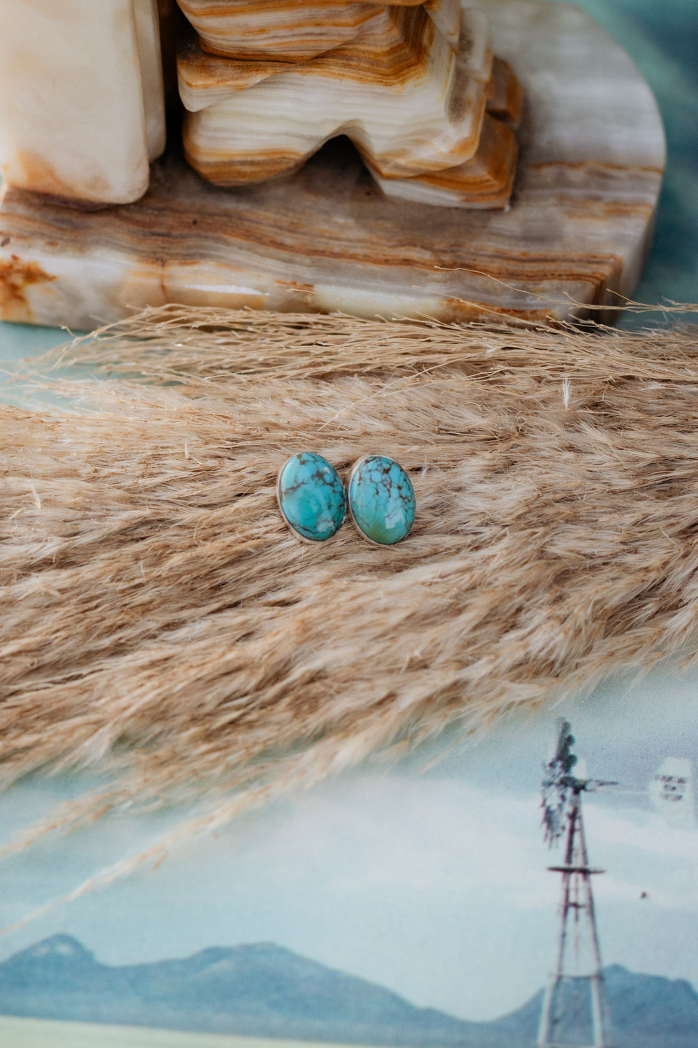 Smooth Oval Turquoise Stud Earrings