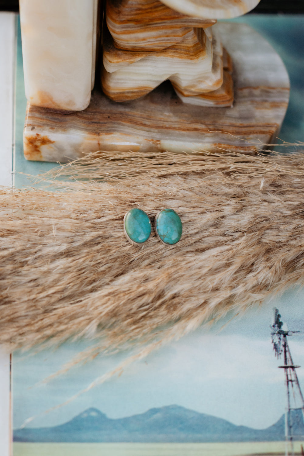 Smooth Oval Turquoise Stud Earrings