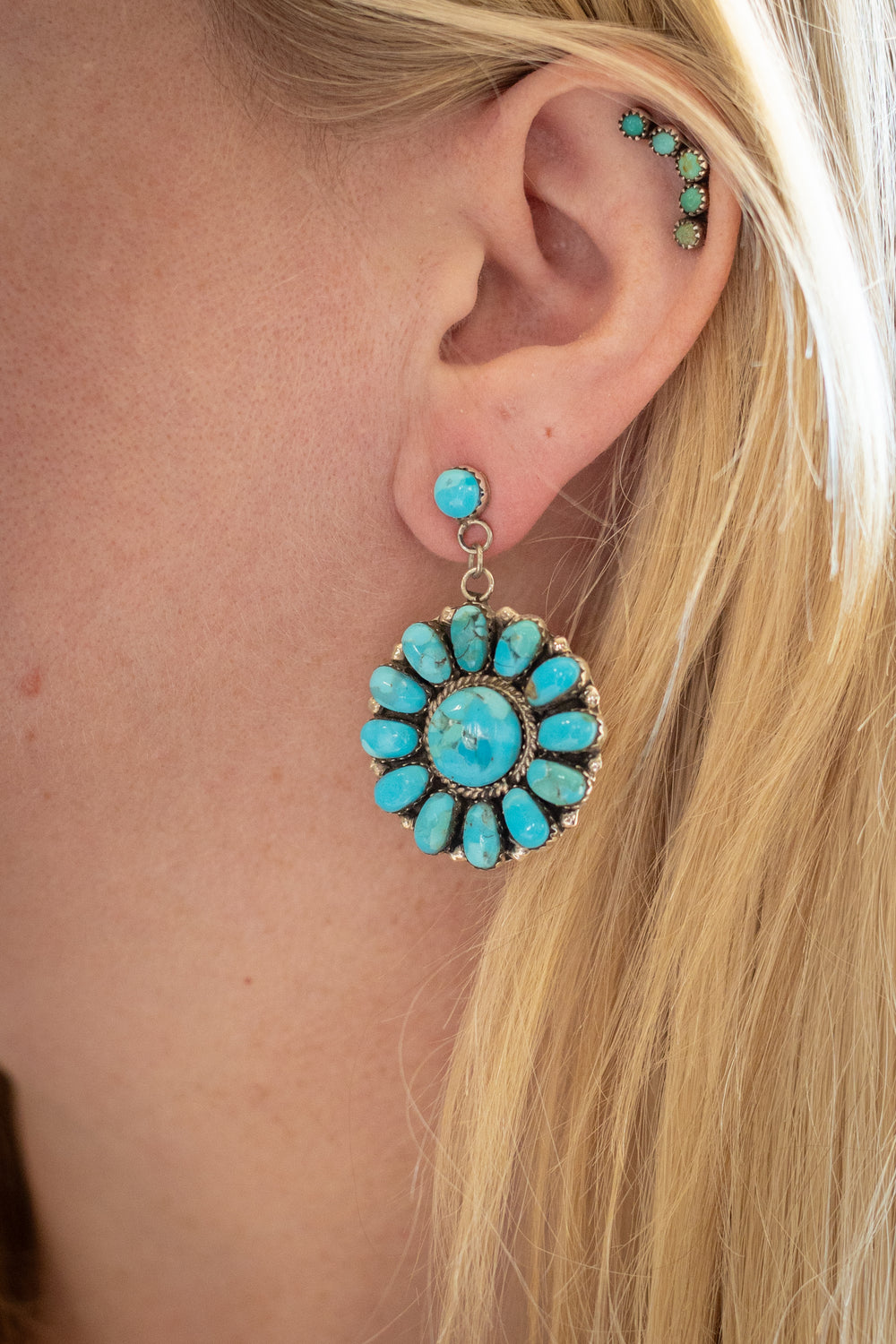 Post Kingman Turquoise Drop Cluster Earring