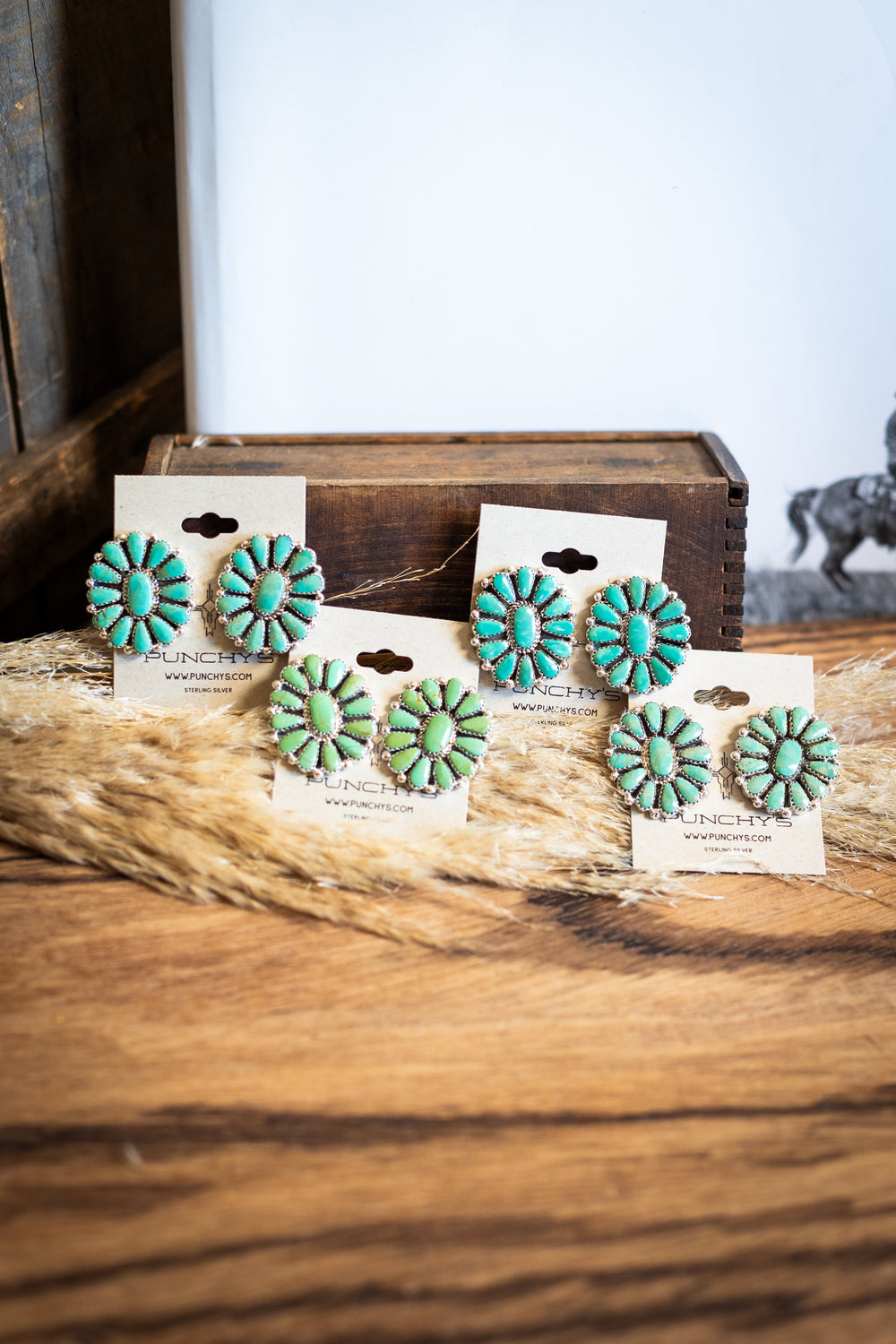 Kingman Green Turquoise Oval Cluster Studs