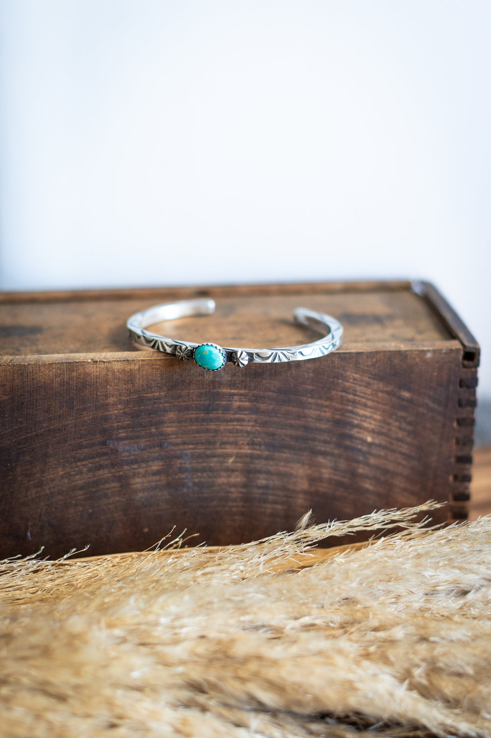 Turquoise Stone Square Stamped Stacker Bracelet