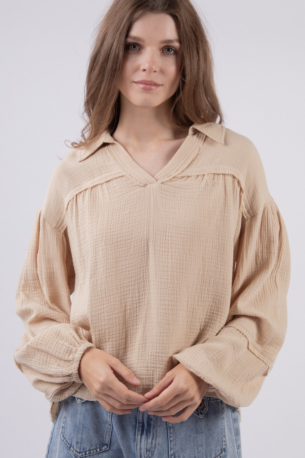 Oversized Cotton Beige Natalie Blouse