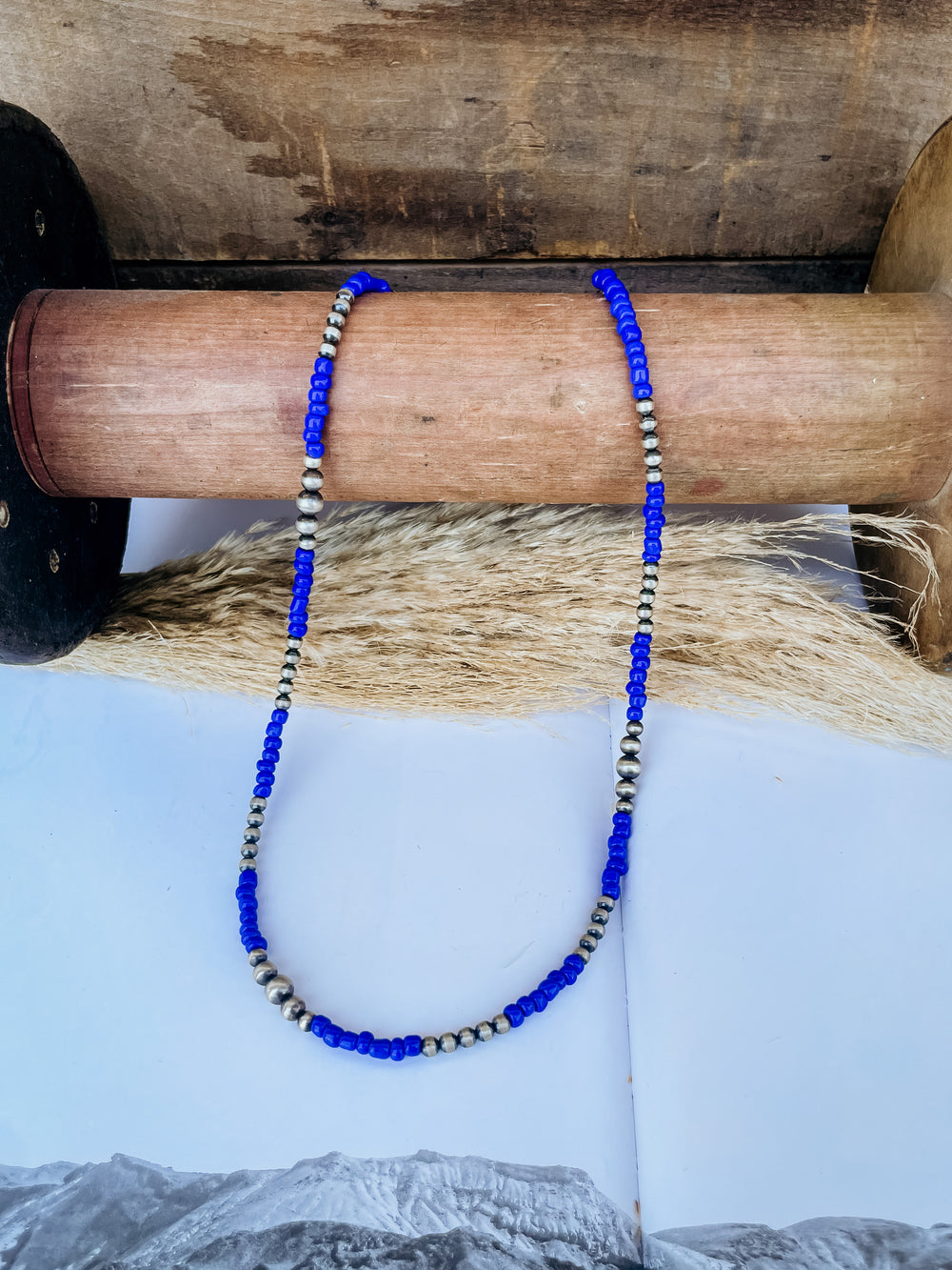 20 inch Blue Lapis and Navajo Pearl Necklace
