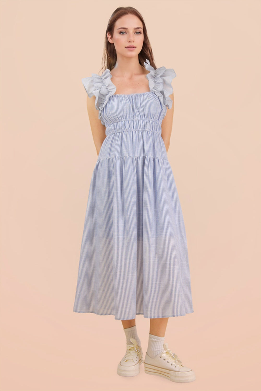 Jacie Sky Blue Pinstripe Dress
