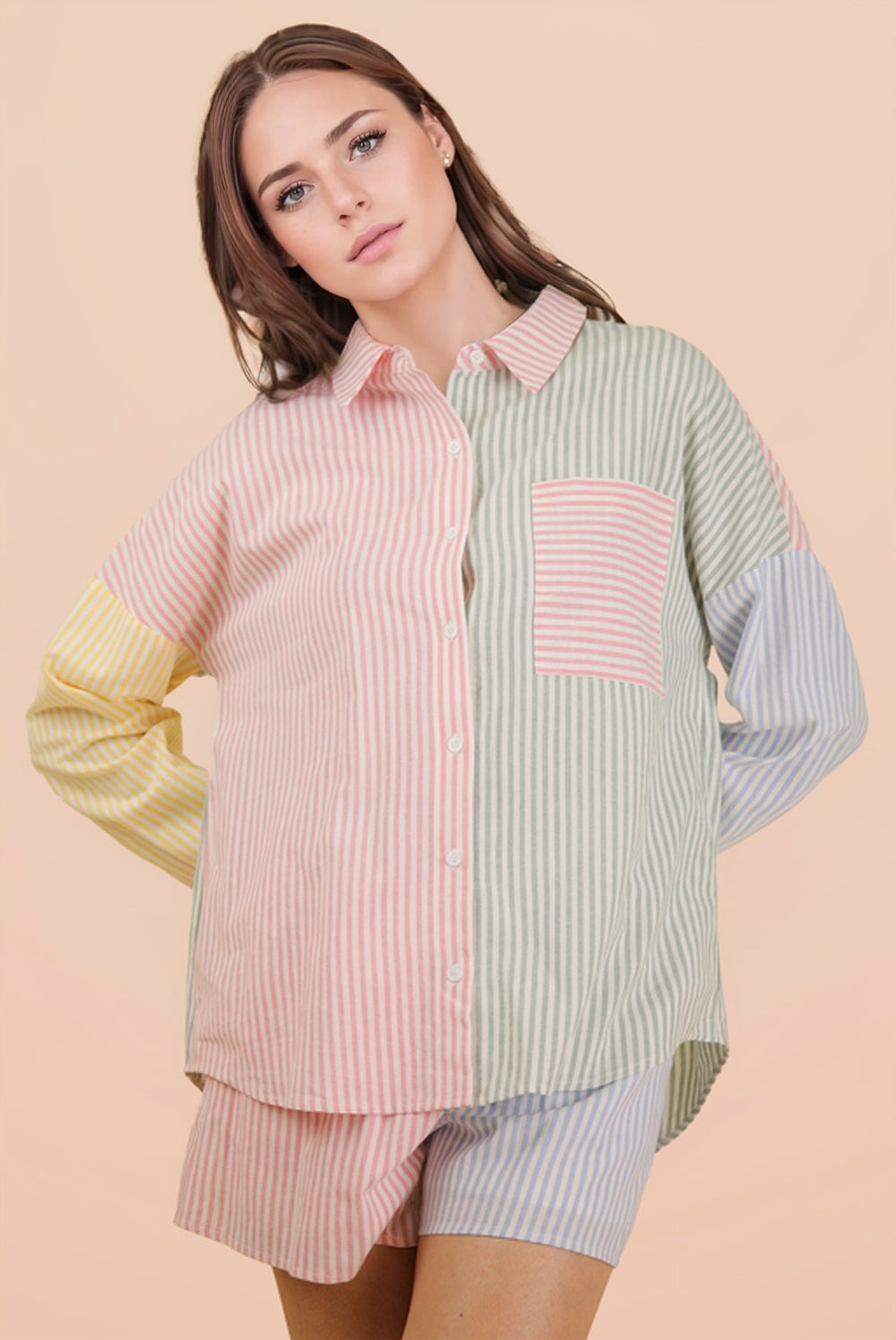 Dani Pink Mix Button Down Set
