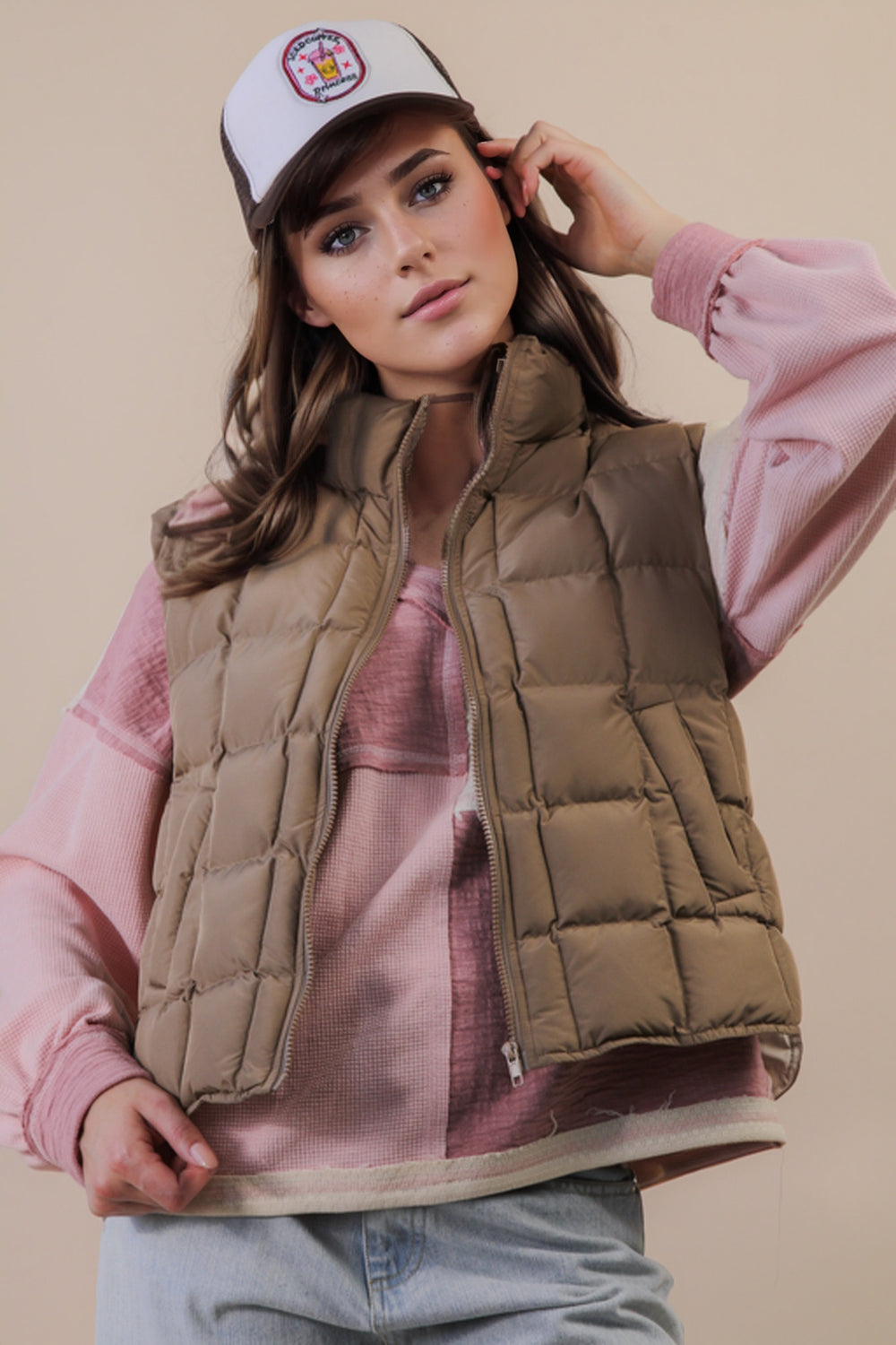 Mocha Square Puffer Vest