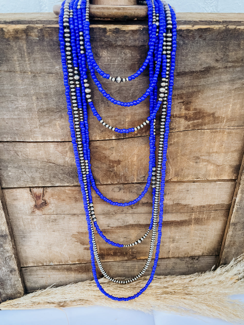 30 inch Blue Lapis and Navajo Pearl Necklace