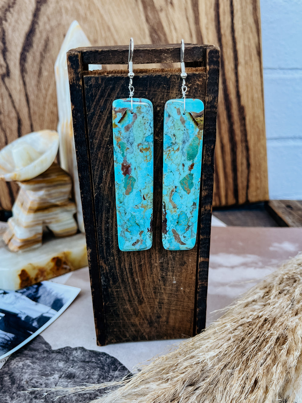 3 Inch Turquoise Slab Earrings