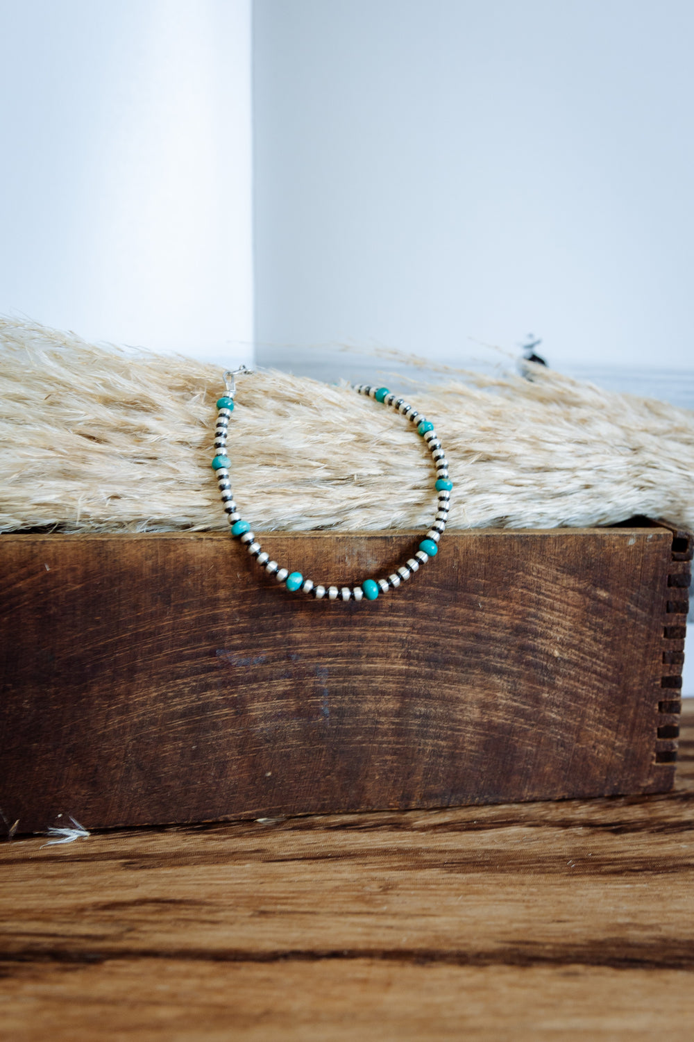 3mm Navajo Pearl and Green Turquoise Adjustable Bracelet