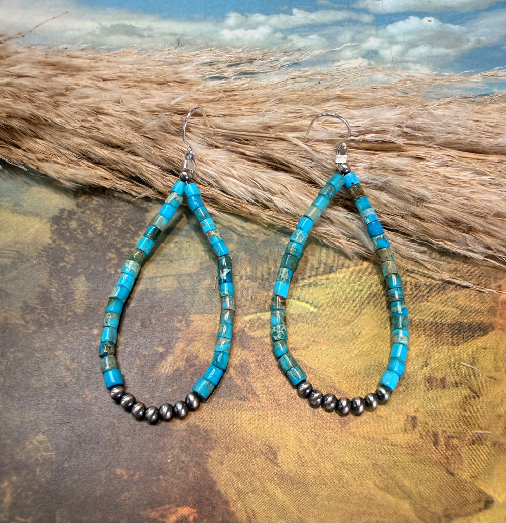 3mm Navajo Pearl and Kingman Teardrop Earrings