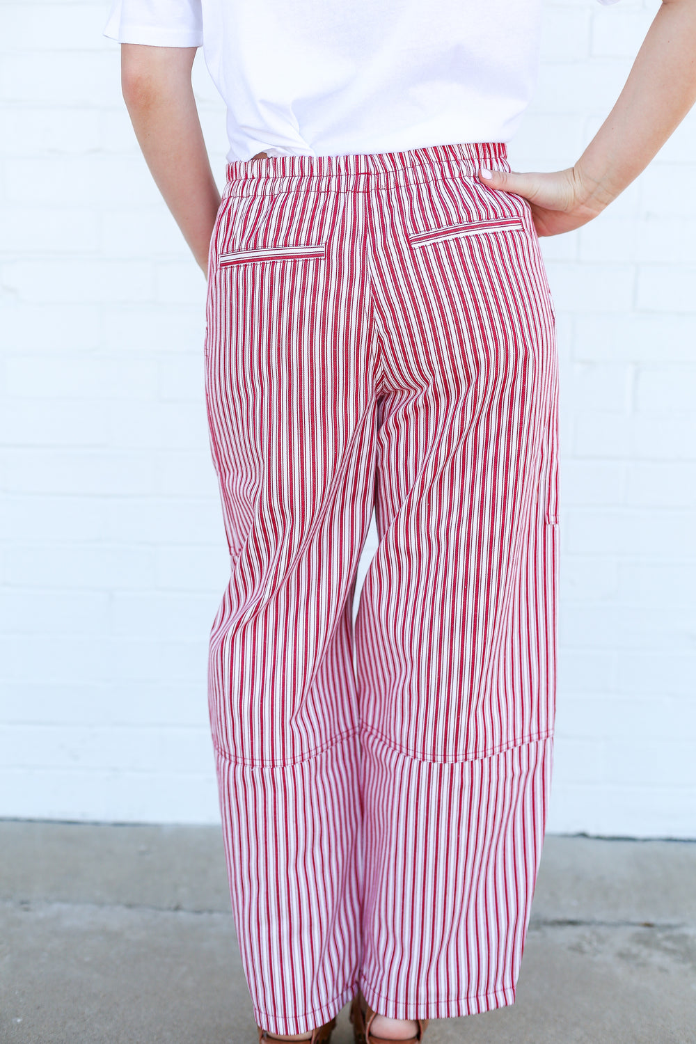 Berry Red Pinstripe Parachute Pants