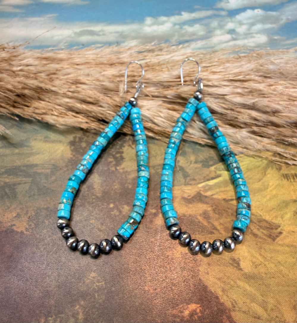 4mm Navajo Pearl and Kingman Teardrop Earrings