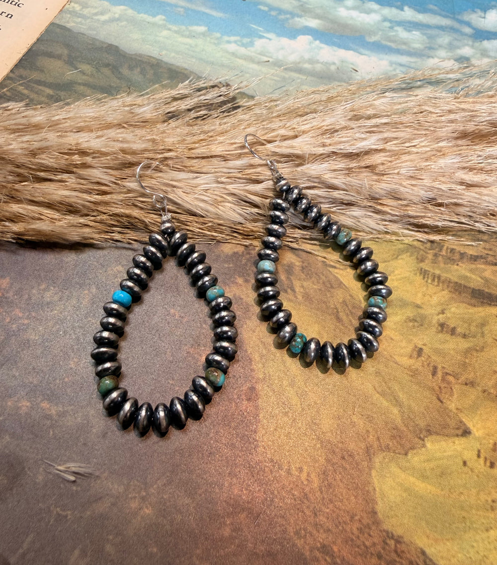 5.5mm Navajo Pearl and Turquoise Teardrop Earrings