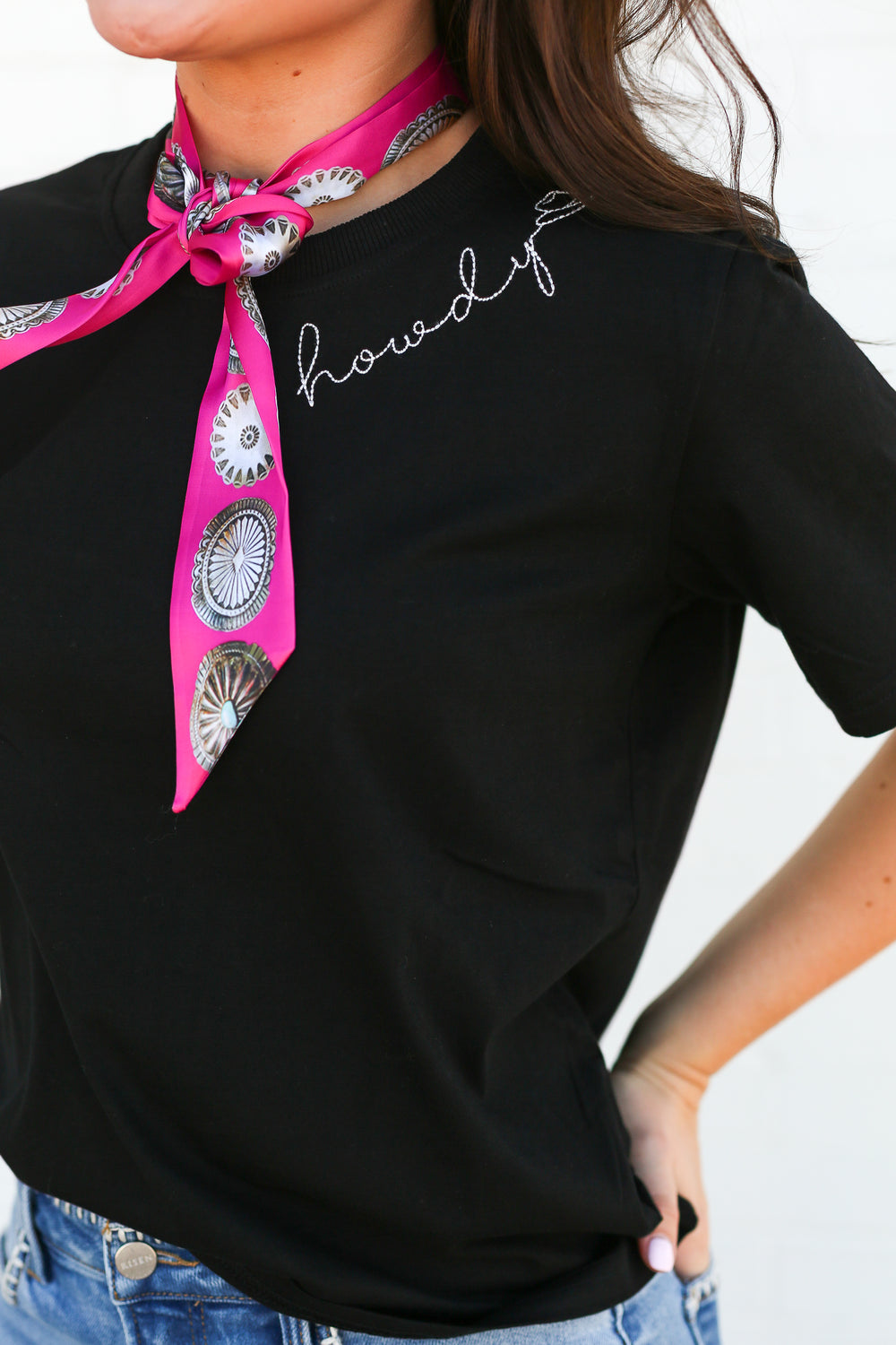 Black Howdy Hat Embroidery Shirt