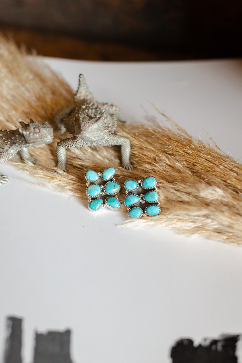 6 Stone Rectangle Turquosie Earrings