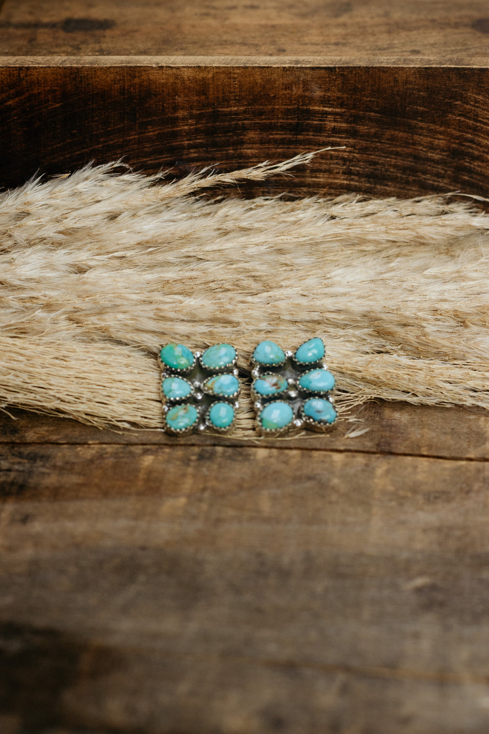 6 Stone Rectangle Turquosie Earrings