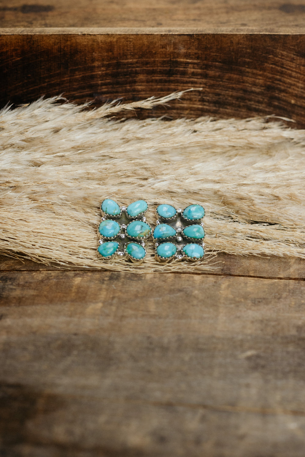 6 Stone Rectangle Turquosie Earrings