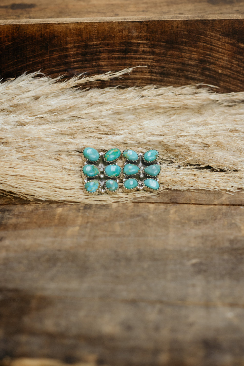 6 Stone Rectangle Turquosie Earrings