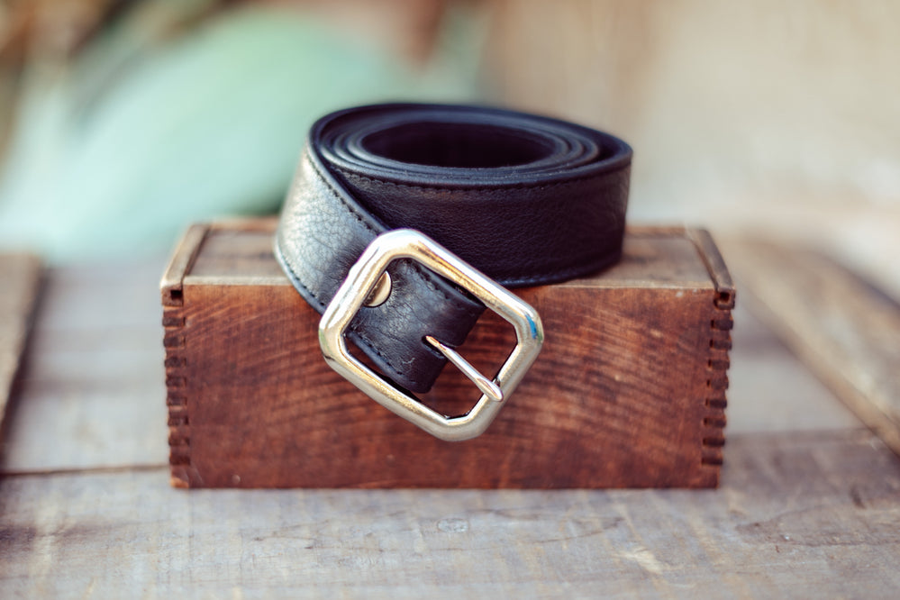 Black Leather Belt with Silver Buckle
