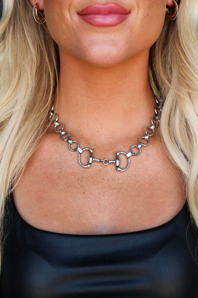 18" 18K White Gold Plated Chunky Equestrian Bit Chain Necklace
