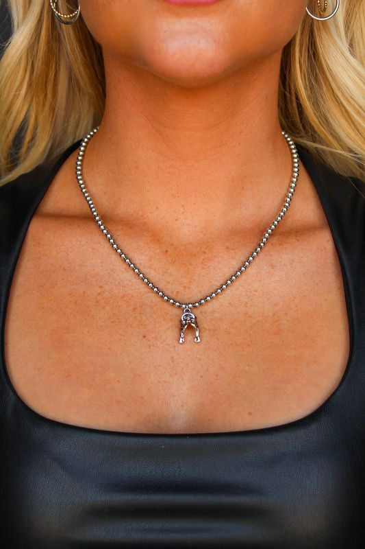 16" 18K White Gold Plated Burnished Necklace with Saddle Charm