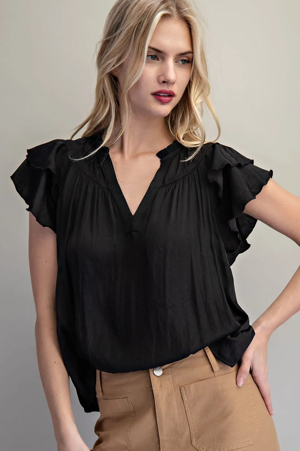 Black Fluttered Sleeve Blouse
