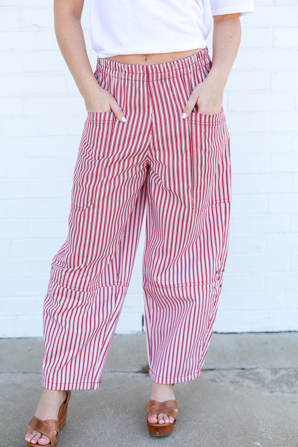 Berry Red Pinstripe Parachute Pants
