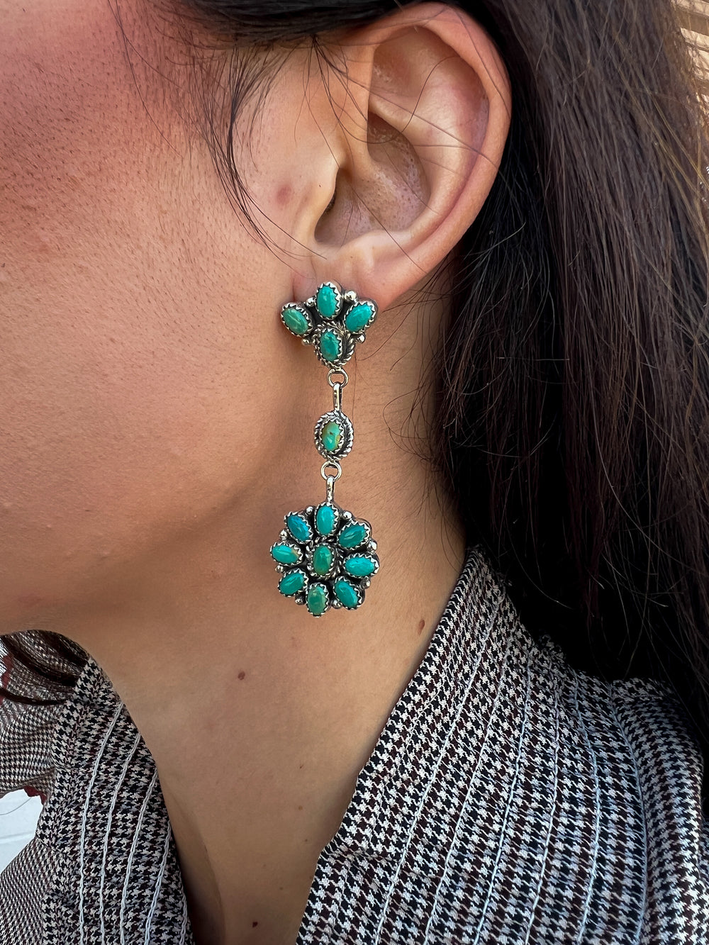 A Spencer Drop Cluster Turquoise Earring