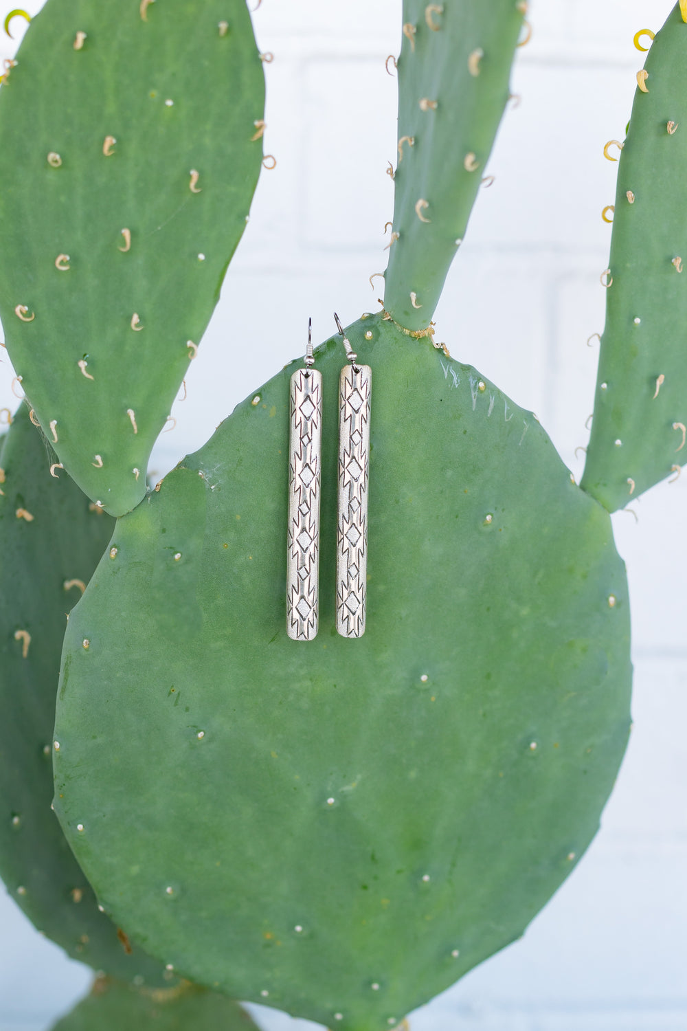 Aztec Stamped Silver Earrings