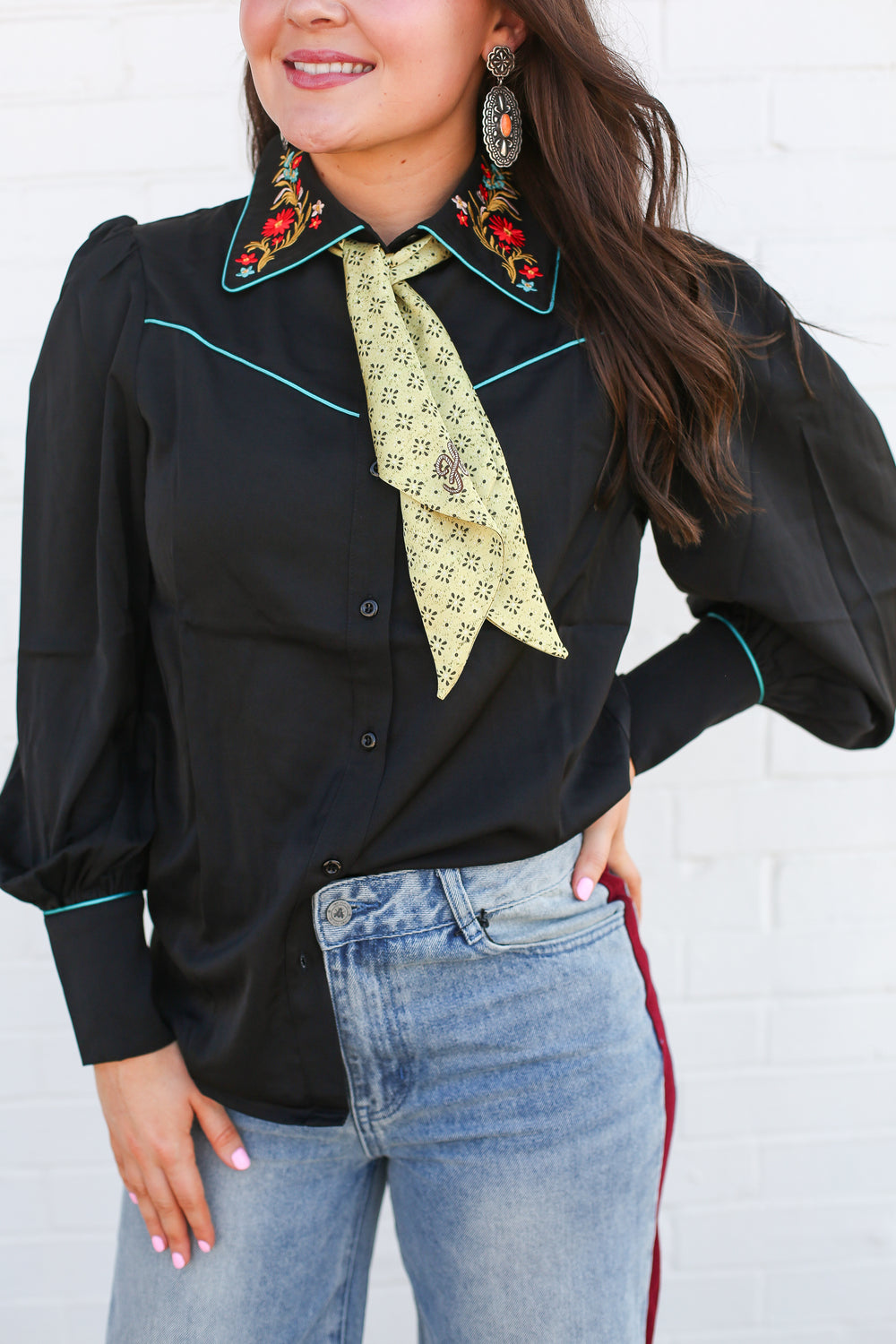 Anne's Black Floral Embroidered Blouse