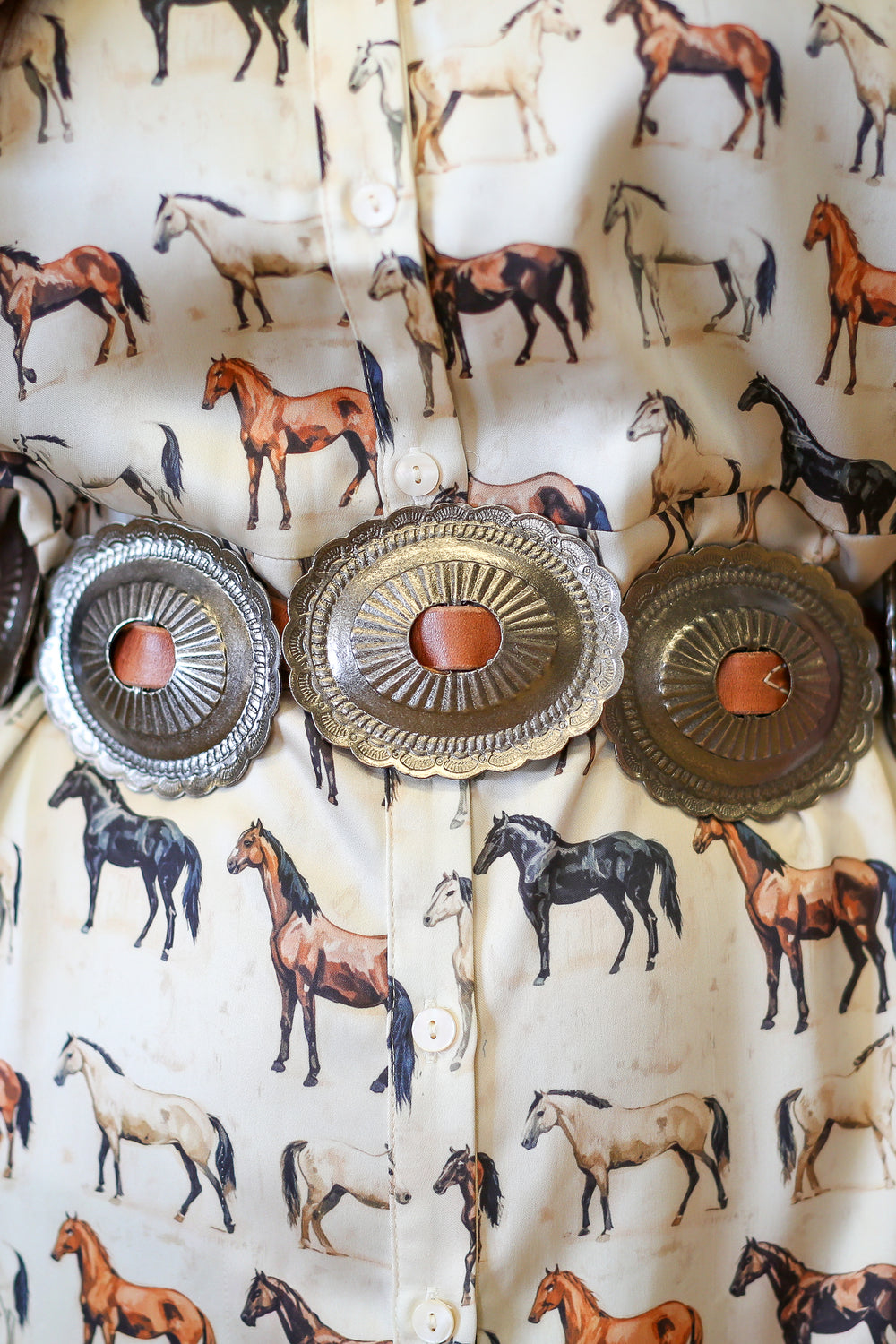 Antique Silver Oval Cognac Concho Belt