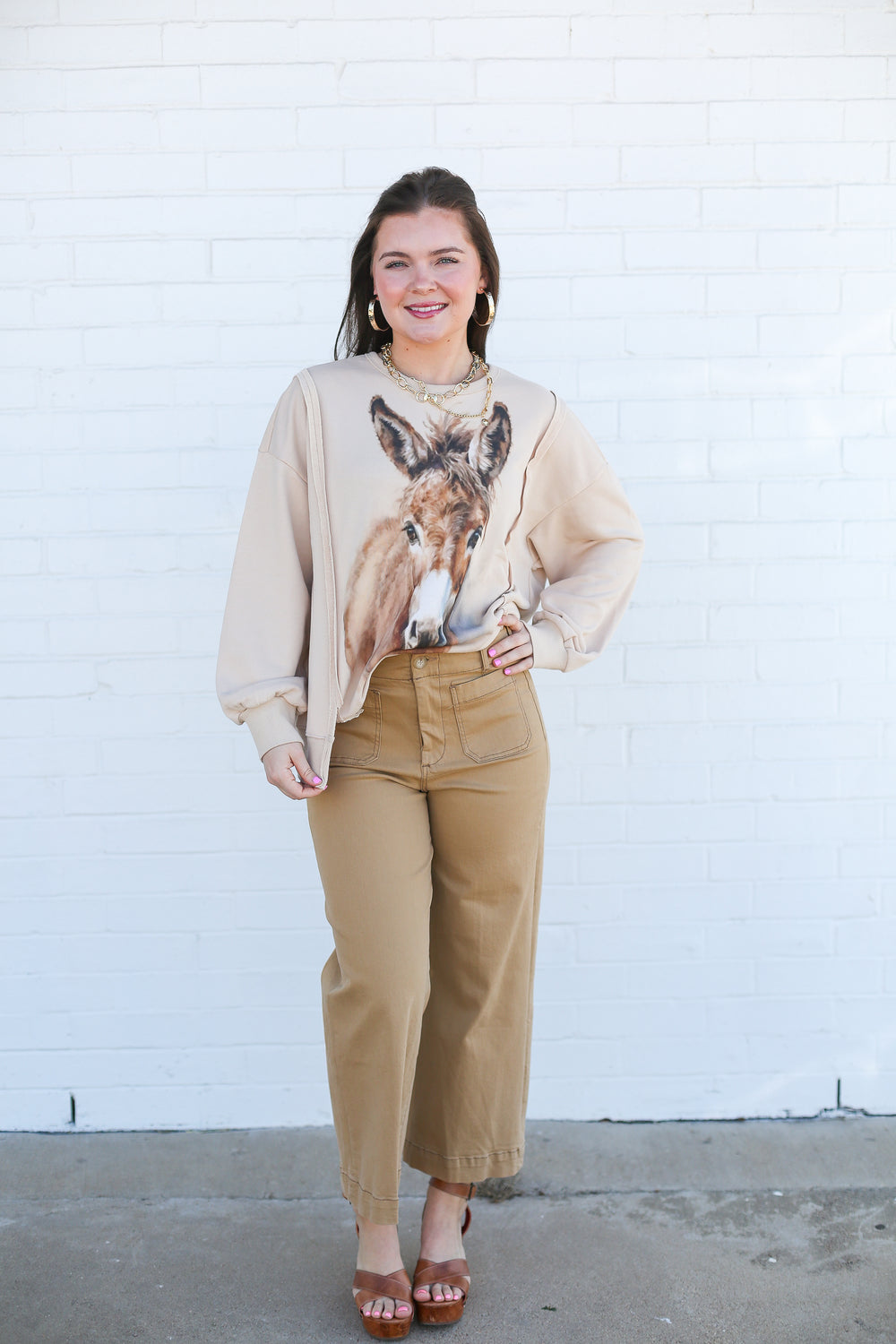 Audrey High Rise Cropped Hem Khaki Jeans