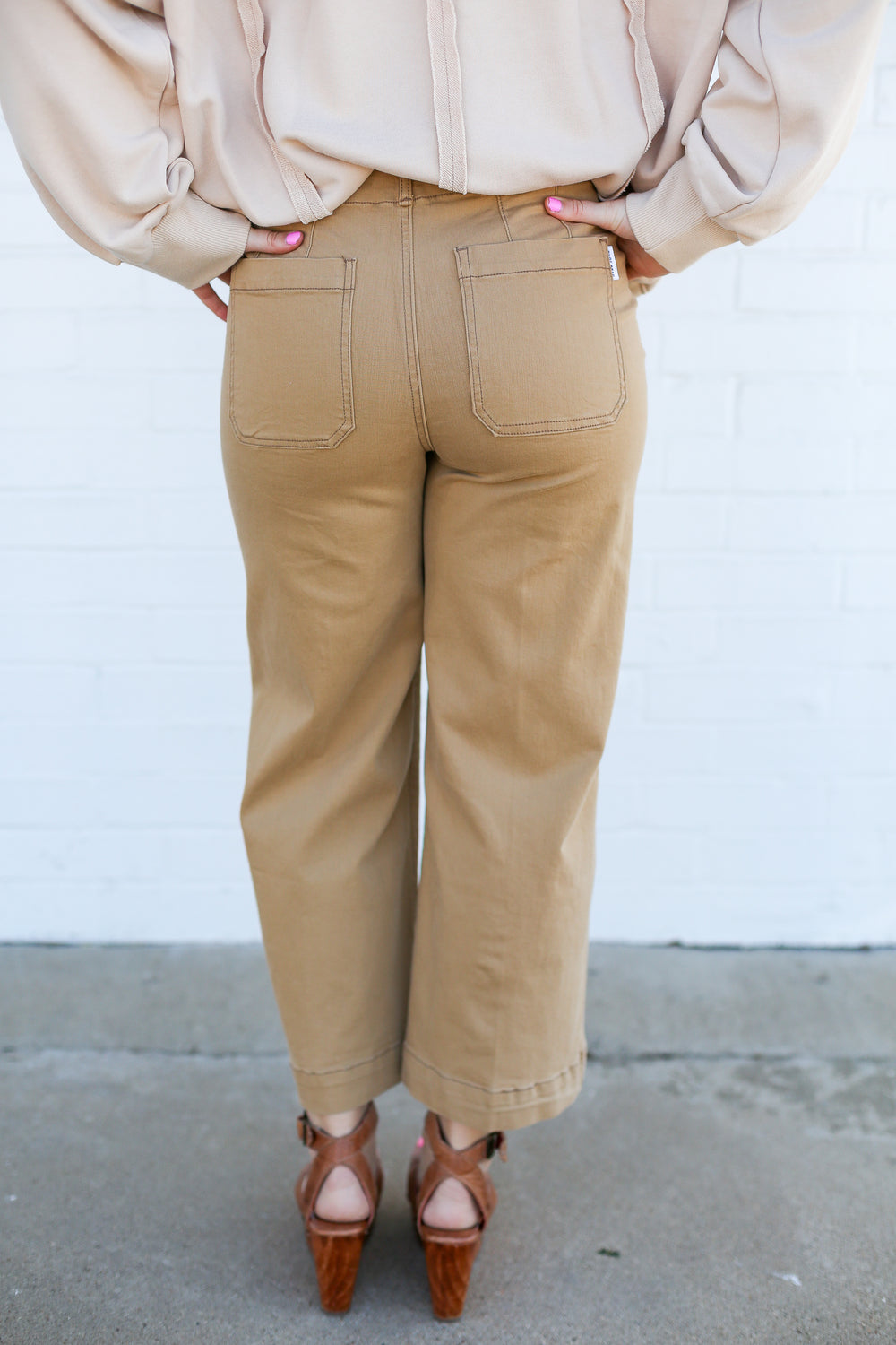 Audrey High Rise Cropped Hem Khaki Jeans