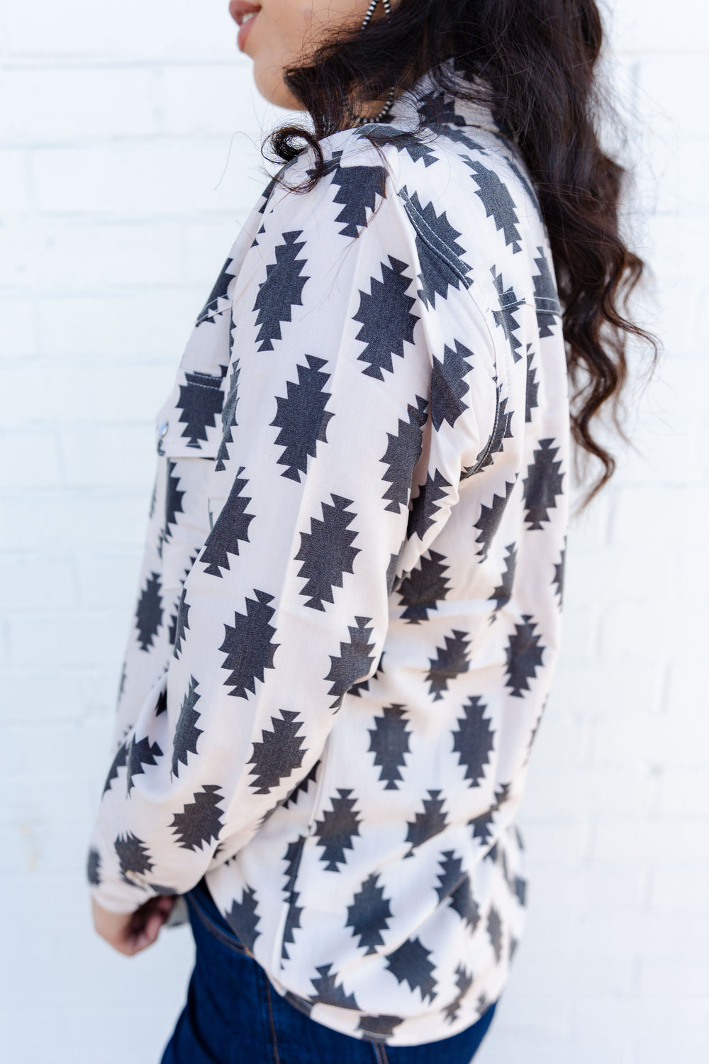 Black Aztec Pearl Snap Long Sleeve